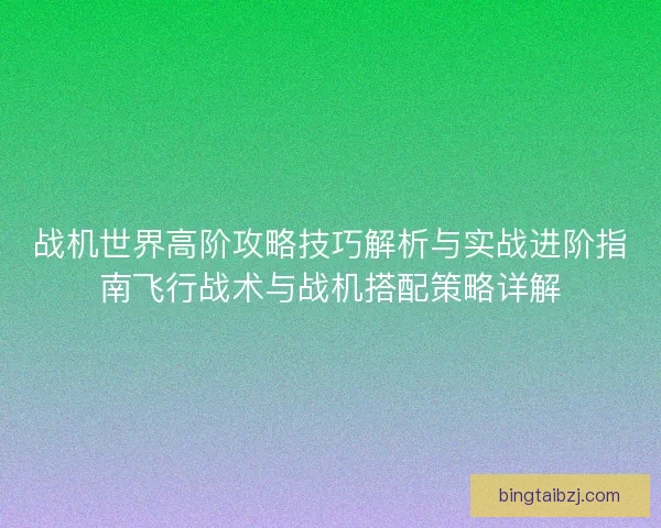 战机世界高阶攻略技巧解析与实战进阶指南飞行战术与战机搭配策略详解